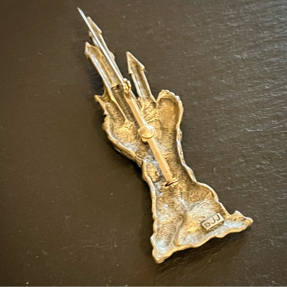 Vintage JJ Jonette Marked Jewelry Pewter Castle Glitter Accent Brooch - Picture 7 of 10